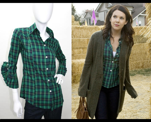 Creator/Designer: Alicia Bell Item: Tunic Length Pleated Cuff Shirt in Green Plaid