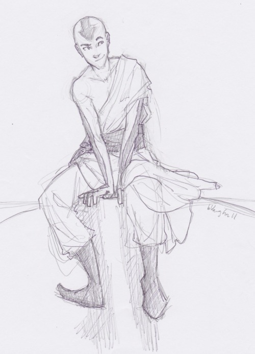 trans-suki:burdge:better quality scan of previous post. :B[ID: a traditional drawing of Aang from Av