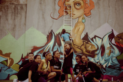 askewone:  Tatiana Suarez (@tatunga) Painting in the Bronx - Local dance group in front. 