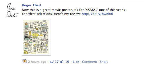 One of my favorite writers, Mr. Roger Ebert, shows some love to the doodles I drew while watching 45365!