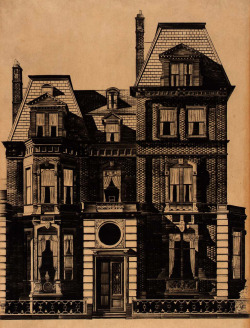 Marlborough Street Mansion drypoint on paper