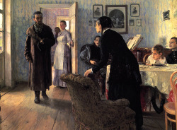 welovepaintings:  Il’ya Repin (1844-1930)Unexpected VisitorsOil on canvas1884-1888167.5 x 160.5 cmThe Tretyakov Gallery (Moscow, Russian Federation) 
