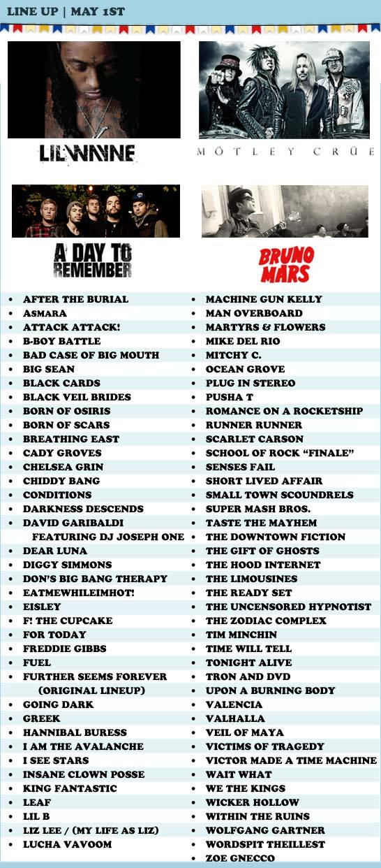 I&rsquo;m seeing: A Day To Remember Motley Crue Attack Attack Insane Clown Posse