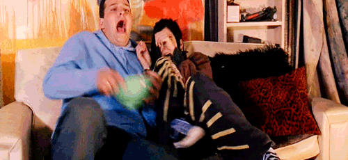The moment when theres a scary pop up when your watching a scary movie.