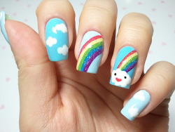 sweetnailart:  click through for tutorial (in my korean blog) rainbow &amp; cloud nailart 