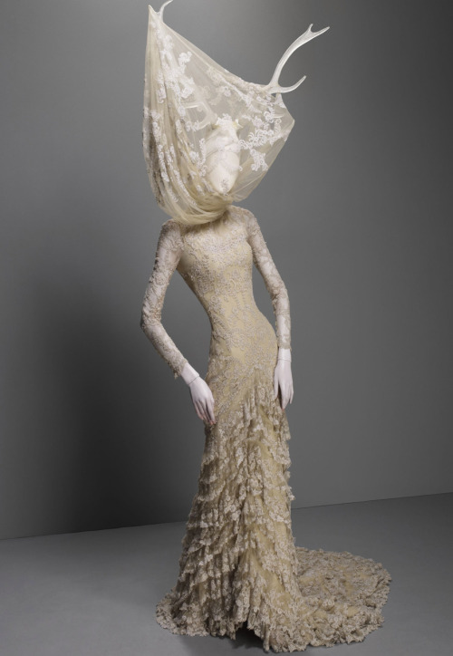 ornamentedbeing:In McQueen’s Words“When we put the antlers on the model and then draped over it the 