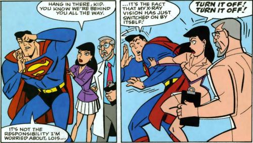 bumblesbounce: What happens when Jimmy Olsen is in Superman’s body (Superman Adventures #28)