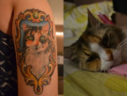 fuckyeahtattoos:  A portrait of my 13 year old baby girl Patches. Done by Nick Wagner of Black Hive Tattoo, Jacksonville FL.   This is so cute.