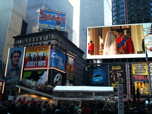 The view of the Royal Wedding live from Times Square. Lots of people around - but there are always l