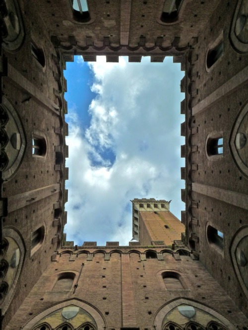 livelaughlovenyc:Looking up Siena’s City Tower.