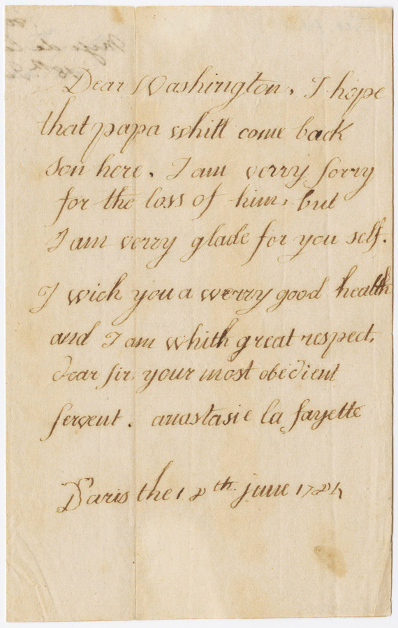 fourbritisheyesonly:  Letter to George Washington from Anastasie de Lafayette, Lafayette’s