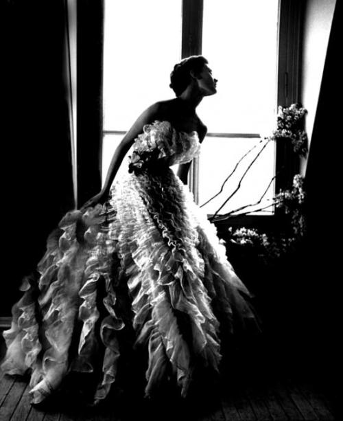 artemisdreaming:  Fantasy on the Dance Floor: Barbara Mullen in a Christian Dior Dress, Paris. Harper’s Bazaar, 1949 Lilllian Bassman 