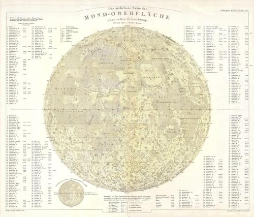 Map of the Earth&rsquo;s Moon, 1880, Johann Georg Justus Perthes  This hand coloured map depicts