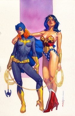 dcwomenkickingass:  youramazonsister:  “The Girl and the Goddess” by: Brian Stelfreeze  I’d like this a lot better if Batgirl’s costume wasn’t so tight it looks painted on but still nice to see Wonder Woman and Barbara Gordon as Batgirl together.