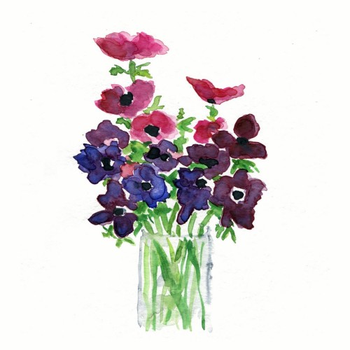 Anemone Bouquet Print
http://www.etsy.com/shop/TheJoyofColor
A print of an original,still life, watercolor painting of Anemone bouquet in a glass vase by The Joy Of Color on Etsy.