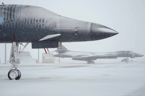 28th Bomb Wing B-1Bs during a snowstorm Ellsworth AFB, photo by Corey Hook