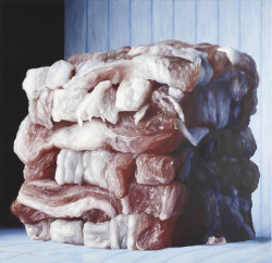 Baconcube #7 oil on canvas by Cindy Wright,