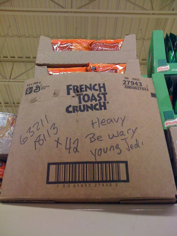 Was at the grocery store and saw this written on a box on the top shelf. Lmao