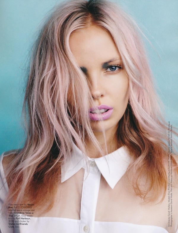 Pink hair color with blonde highlights