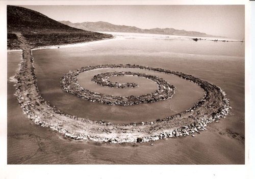 Robert Smithson, Spiral Jetty, 1969 – 1970uses natural materials found on site and manipulates the