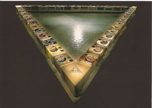 Judy Chicago, The Dinner Party, 1974 – 1979emphasis on the female anatomy monumental dinner table;