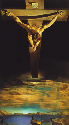 welovepaintings:  Salvador Dalí Christ of Saint John of the Cross 1951 Oil on canvas ___ “I had a ‘cosmic dream’ in which I saw this image in color and which in my dream represented the ‘nucleus of the atom.’ This nucleus later took on a metaphysical