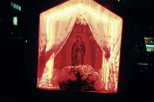 allaboutmary:  A neon lit street shrine for the Virgin of Guadalupe in Mexico City. Source  ES MI AD