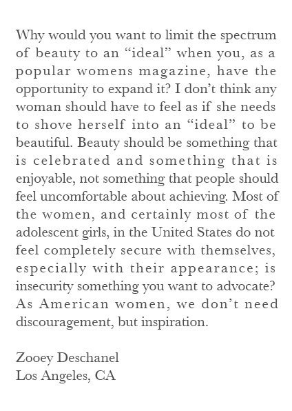 lostinthepresent:
“ A letter from actress Zooey Deschanel to Vogue magazine.
”