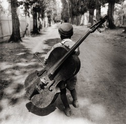 Gypsy boy with cello, Hungary 1931 photo