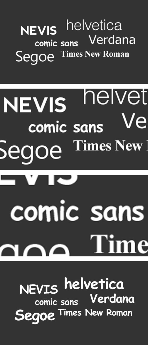 Verdana sans. Helvetica Comic.