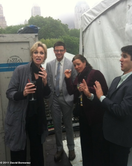 chatterboxrose:  adorkabubble:  Jane Lynch, Cory Monteith, and Darren Criss at the