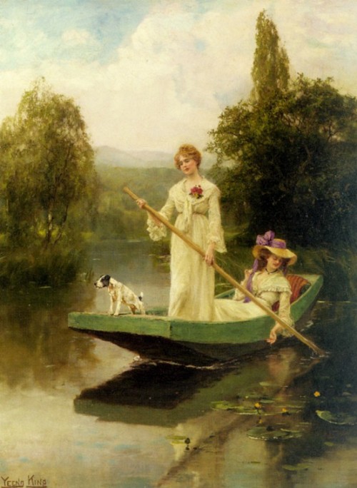 Two Ladies Punting on the River by Henry John Yeend King