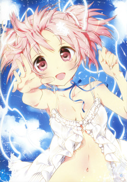 shy-azusa:  Gelbooru- absurdres babydoll breasts choker collarbone highres kamiya maneki kaname madoka looking at viewer mahou shoujo madoka magica navel outstretched hand pink eyes pink hair ripples short twintails smile solo tears twintails | 1167283