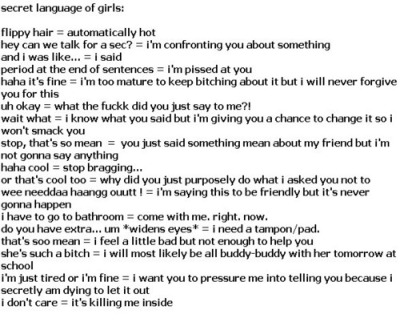 GIRL LANGUAGE, translated :D