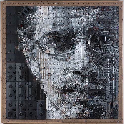 antioco:  Dave 2000 Assemblage on board 48 x 48 inches Zac Freeman 