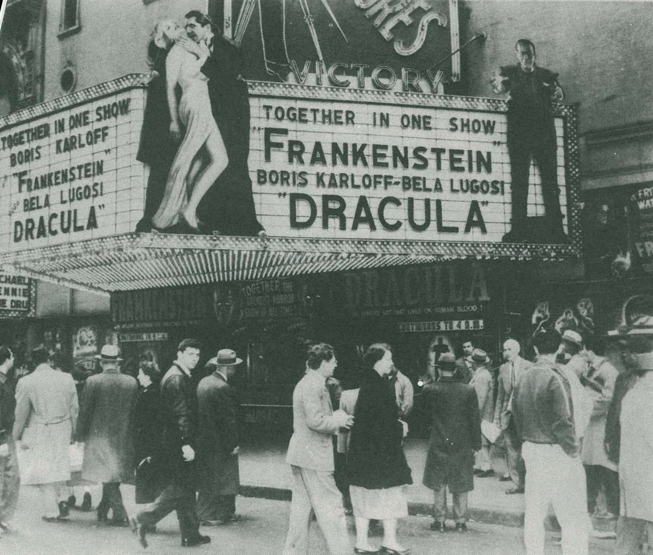 universal-horror:  Theater marquee showing the Dracula / Frankenstein double bill