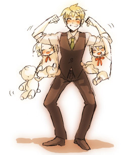 uhoh-beek:  gosangoku:  freedom-star:  igirisu:  there is, of course, already a tag for this.    You can imagine a version where they’re grown up and Alfred and Matthew lift up Arthur without any effort whatsoever.  OMFGGGG @7@ SO MUCH MOMMY ARTHUR
