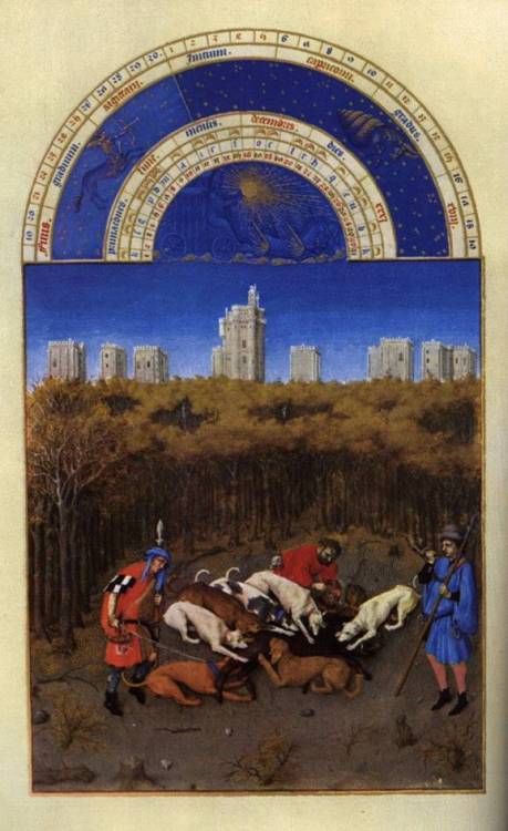 Boarhunting from Les très riches heures du Duc de Berry, December.