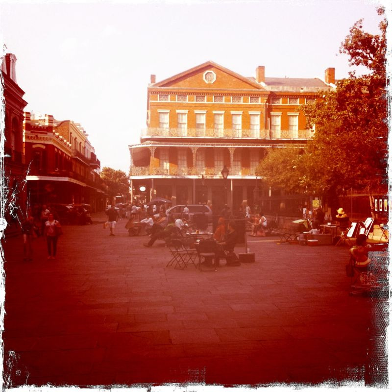 Jackson Square in New Orleans. This was once the Place D'armes where slaves were executed in the early 19th Century. Now named for Old Hickory, Andrew Jackson after his victory of the Battle of New Orleans.