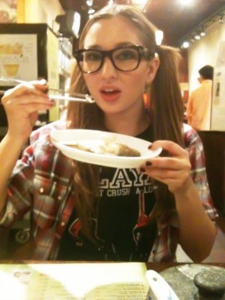 shaylaren:  Just enjoying some food from my favorite Japanese restaurant    girl of my cute nerd best friend fantasies