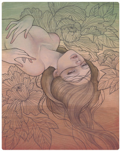 magnolius:  Migawari みがわり to give oneself by Audrey Kawasaki oil and graphite on wood 