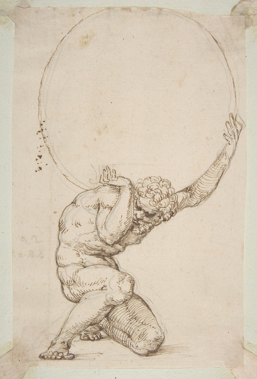 sirloin:
“  “Bear patiently, my heart - for you have suffered heavier things.”
— Homer, The Iliad
“Baldassare Tommaso Peruzzi, Crouching Figure of Atlas
” ”