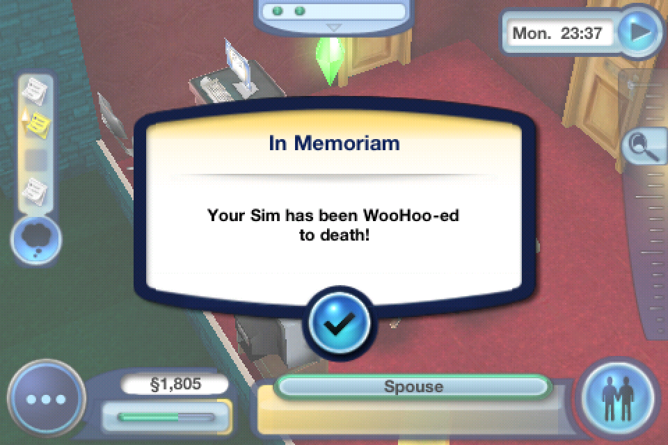 simsgonewrong:  Um… I fucked my sim to death :/ 