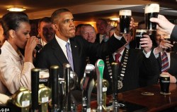 speaksoftlyandcarrybigstick:  “I just want you to know that the President pays his bar tab. That’s how we do things.” —, 44th President of the United States, while paying for a glass of Guinness on May 23, 2011 at a pub in Moneygall, County Offaly,