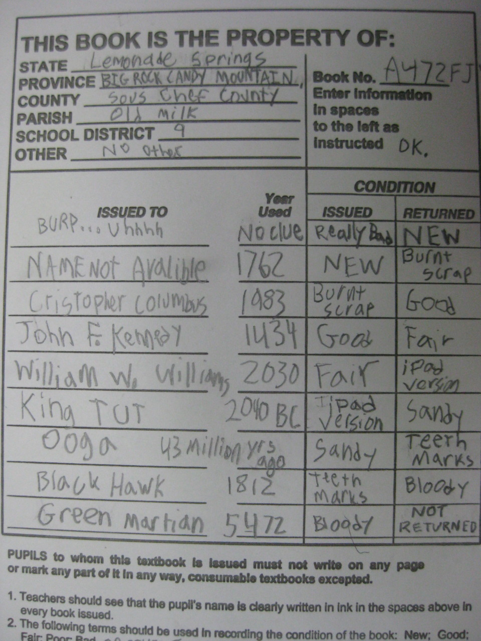 rosskimball:  Collected Spanish textbooks today and found this inside one of them…..