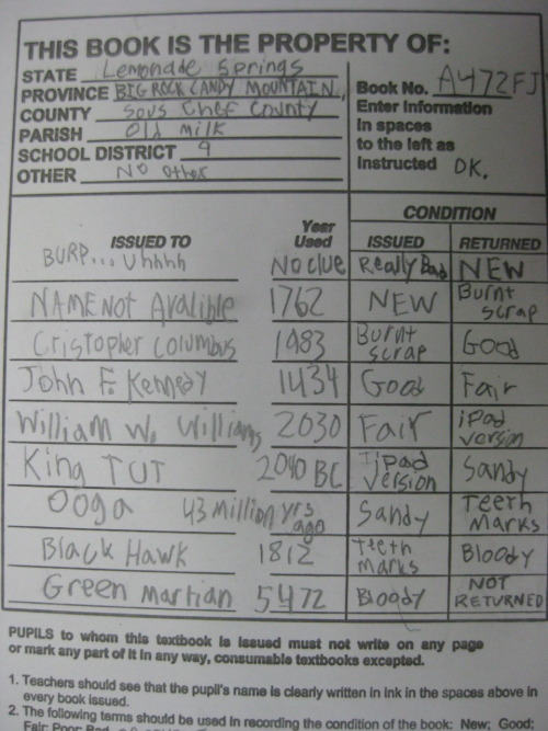 rosskimball:  Collected Spanish textbooks today and found this inside one of them….. 