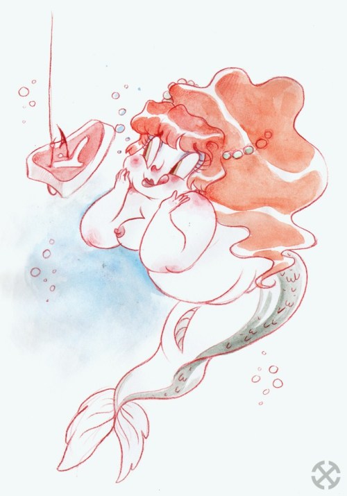 fatpeopleart:   Everybody loves fat mermaids. Almost as much as fat mermaids love steak.  By PerjuChan 