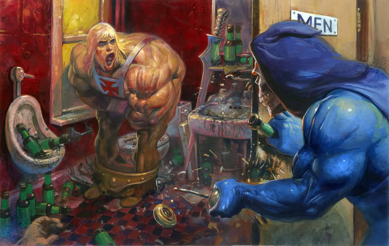 After a long night of destroying evil and drinking heavily, the last thing He-Man needs is Skeletor crashing the party. Hilarious illustration by Fred Harper.
And The Feud Begins by Fred Harper (Blog) (Twitter)
Via: ianbrooks | obviouswinner