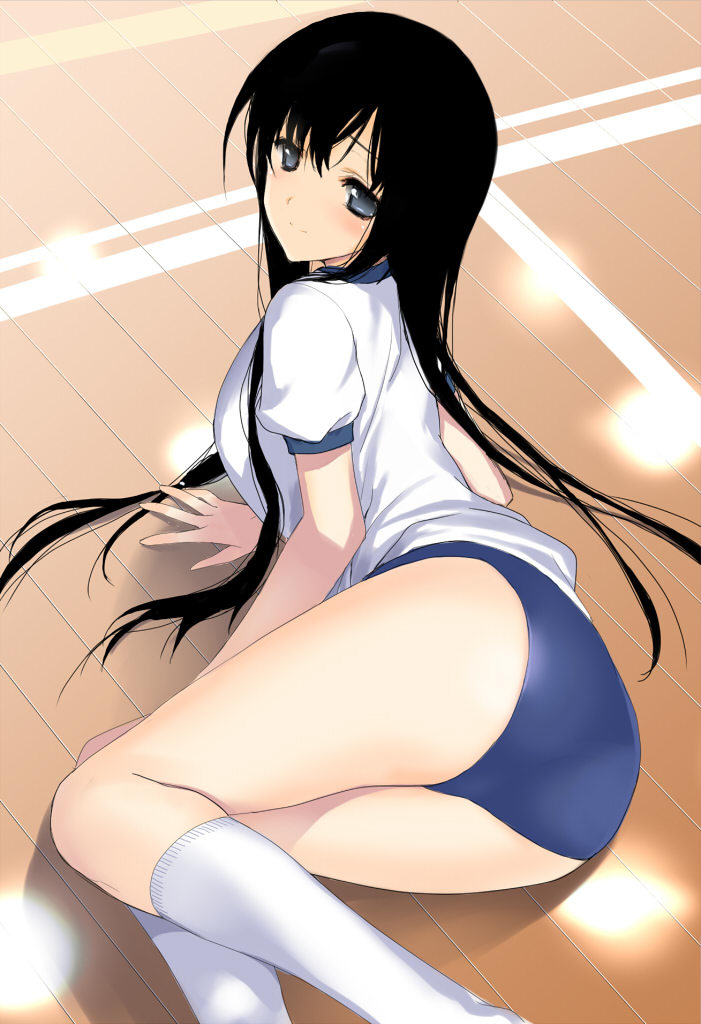 shy-azusa:  black hair blue eyes blush breasts buruma court gym uniform iwato kasumi