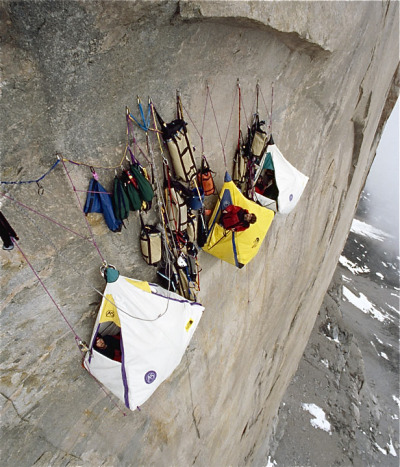 Extreme camping & rock climbing
photographs by Gordon Wiltsie
Hanging precariously in tents off a 4,000ft vertical cliff face wouldn’t be most people’s idea of the perfect camping trip. But these daredevils scale cliffs and pitch their tents...